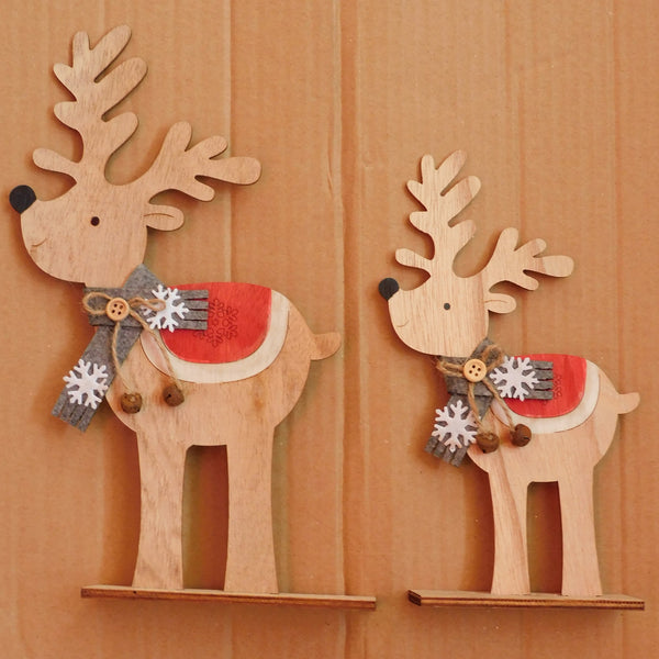 Addobbo Natale coppia renne in legno intagliato