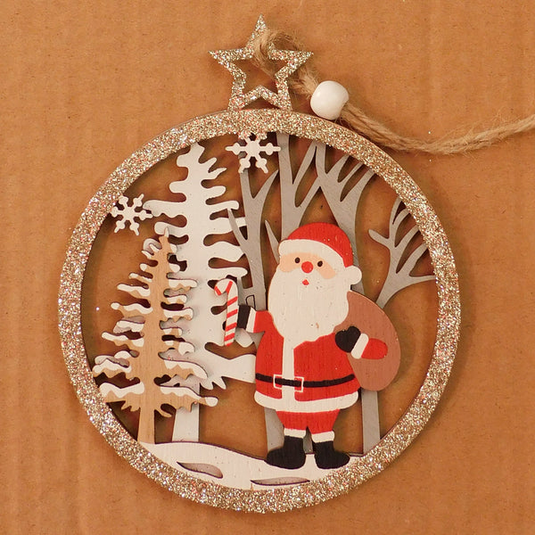 Addobbo Natale ciondolo in legno inciso con Babbo Natale